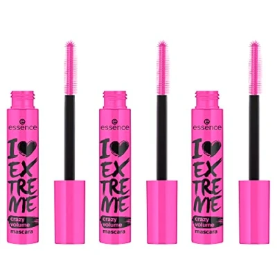 Imagen de essence I LOVE EXTREME máscara de pestañas volumen loco, negra, larga duración, voluminizadora, rizadora, alargadora, vegana, sin partículas microplásticas, perfume, pack 3 (3x12ml)
