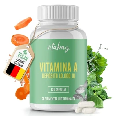 Imagen de Vitabay vitamina A 10.000 UI Alta Dosis 120 cápsulas veganas de retinol para ojos, piel y sistema inmunológico Probada en laboratorio