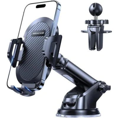 Imagen de Miracase Soporte Móvil Coche 【Robusto y Seguro】, 3 en 1 Suporte Universal Telemovel Carro Ventosa &amp;Salpicadero&amp;Parabrisas, Compatible con iPhone 15 14 13 12 11 Pro MAX XS XR X, Galaxy