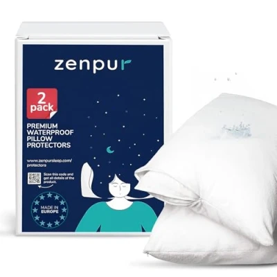 Imagen de ZenPur Protector Almohada Algodón Impermeable [Set de 2] Funda Antiácaros, Hipoalergénica y Transpirable con Tratamiento Bi ome® Hechas en Europa Garantía por Vida 50x75 cm