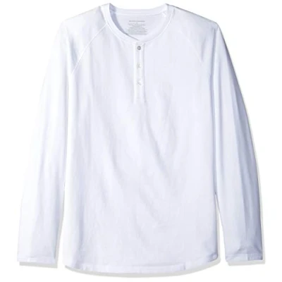 Imagen de Amazon Essentials Camiseta de manga larga con cuello Henley y corte recto (disponible en talla grandes largos especiales) Hombre, Blanco, S