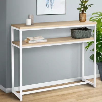 Imagen de IDMarket Consola doble Detroit diseño industrial madera y metal, color blanco