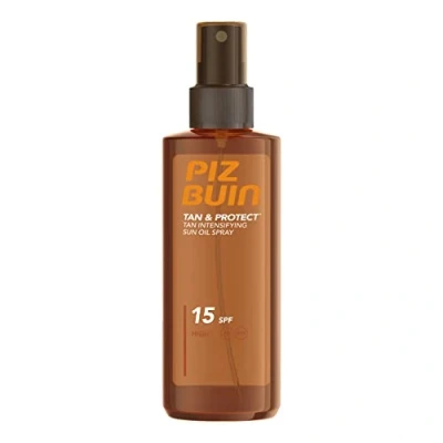 Imagen de Piz Buin Tan &amp; Protect Intensifying Sun Oil Spray (1x150 ml), bronceador solar con SPF15 y filtros UVA/UVB, aceite Illumitone, protector ligero