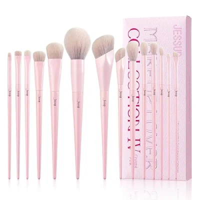 Imagen de Jessup Brochas de Maquillaje Rosa, 14 Pcs Set Vegana Pinceles para Base,Corrector,Colorete,Sombra Ojos,Delineador Ojos, Polvo,Mezclar,Juego Faciales y Ojos,T495