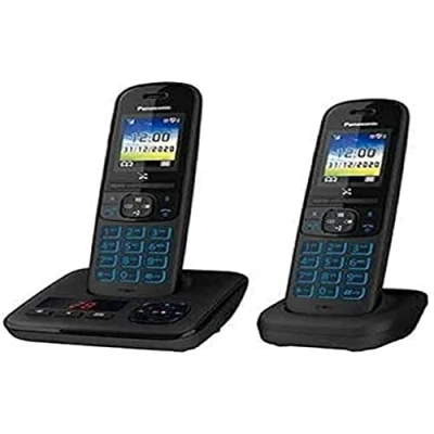 Imagen de Panasonic KX TGH722FRB DECT Teléfono Digital Inalámbrico con Contestador Digital, Base y 2 Combinados, Manos Libres, Identificación de Llamadas, Bloqueo Llamadas Indeseables, LCD Color, Negro