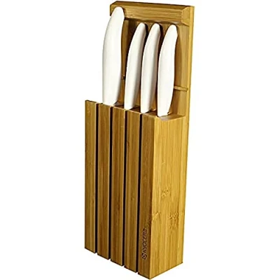 Imagen de Kyocera 4WHWH Juego de cuchillos con bloque (5 ergonómicos, madera bambú)