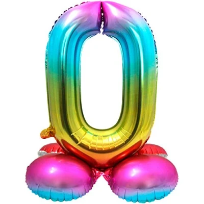 Imagen de Folat Zahl Globo de plástico Rainbow con base Número 0 aprox. 81 cm, color, Costumes (8714572642903)