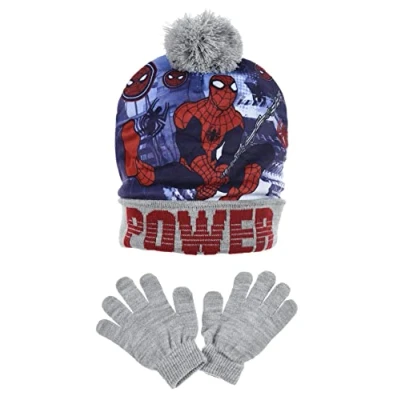 Imagen de Conjunto de gorro y guantes Marvel Spider Man Bobble para niños, gris claro, 7 10 años