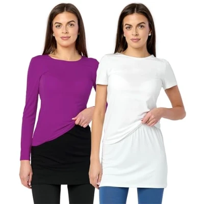 Imagen de Merry Style Venda Vientre de Extensión para Camiseta Minifalda Ropa Verano Mujer 2 Pack MS10 202 (2Pack Negro/Blanco, L)