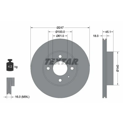 Imagen de TEXTAR 92091000 Disco de freno 247 18 04/06 100 ventilación interna sin perno sujeción rueda, buje rueda NISSAN: ALMERA 1