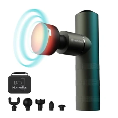 Imagen de HoMedics MYTI Mini Pistola de Masaje Masajeador Eléctrico Mano con Calor, 5 Accesorios y 4 Niveles Intensidad, Vibratorio Tejido Profundo para Aliviar el Dolor Muscular Verde