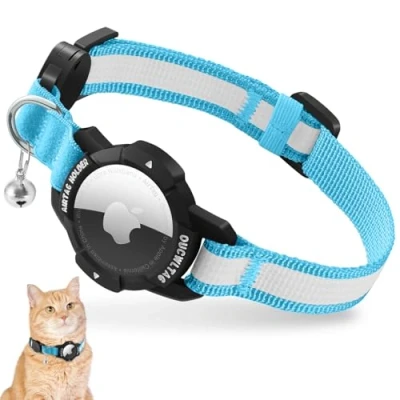 Imagen de Collar de Gato Airtag Luminoso, Accesorios Compatibles con Apple AirTag, para Ajustable Cierre Seguridad y Elástico (Azul, Gatito 18 26cm)