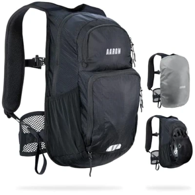 Imagen de AARON mochila para bicicleta y senderismo, 25 l, de montaña, impermeable, con protección contra la lluvia, esquí pequeña hombre mujer, Negro , 8 L