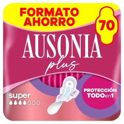 Imagen de Ausonia Plus Super, 70 Compresas con Alas, Protección Todo en Uno