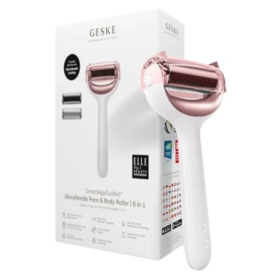 Imagen de GESKE SmartAppGuided™ MicroNeedle Face &amp; Body Roller 8 en 1 Rodillo derma eléctrico microagujas Dispositivo de agujas belleza para cara y cuerpo