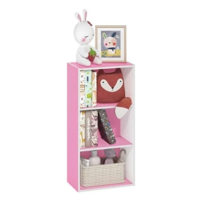 Imagen de Furinno Luder Estantería Abierta para Almacenamiento à 3 Pisos, Blanco/Rosa