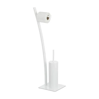 Imagen de Relaxdays Escobillero Portarrollos, Acero Plástico, Blanco, 78x29x20cm
