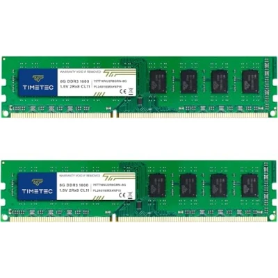 Imagen de Timetec Kit de 16 GB (2 x 8 GB) DDR3 1600 MHz (DDR3 1600) PC3 12800 (PC3 12800U) no ECC sin búfer 1.5 V CL11 2Rx8 Dual Rank 240 Pines UDIMM computadora Escritorio RAM (SDRAM) módulo