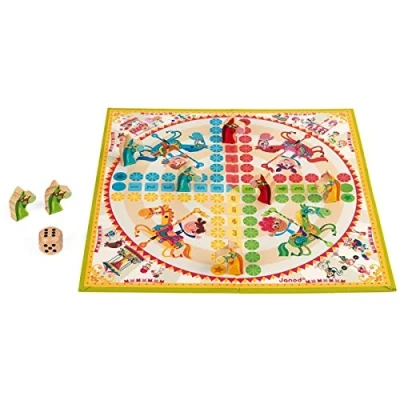 Imagen de Janod Carrousel Ludo Game Traditional Board Wooden Figurines For children from the Age of 4, J02744