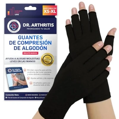 Imagen de Muñequera de Compresión Desarrollada por Médicos Guantes Sin Dedos, Alivio Síntomas Artritis, Raynaud y Túnel Carpiano Incluye Manual Sanitario [Talla M, 1 Par]