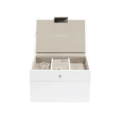 Imagen de STACKERS Mini Size Conjunto Organizador de la joyería 2 Cajas, Blanco con Forro Terciopelo Gris