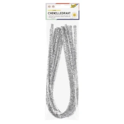 Imagen de folia 77860 Alambre de Chenilla, 10 Piezas en Plata, diámetro 8 mm y 50 cm Largo, Ideal para niños Manualidades creación Animales, Figuras Otras Formas