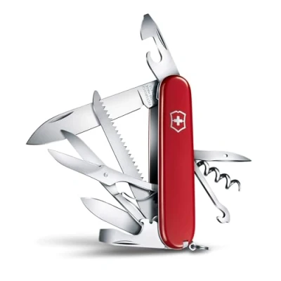 Imagen de Victorinox Huntsman, Swiss Army Knife, Navaja suiza multiusos con 15 funciones, incluyendo tijeras, sierra para madera y sacacorchos, color rojo