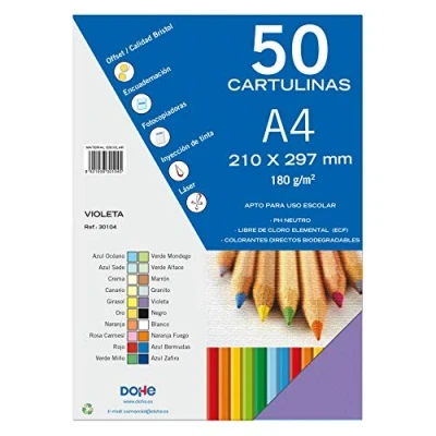 Imagen de Dohe Cartulinas A4 Color Violeta para Manualidades e Impresión (50 uds.) 21x29,7 cm 180 g/m² Material de oficina