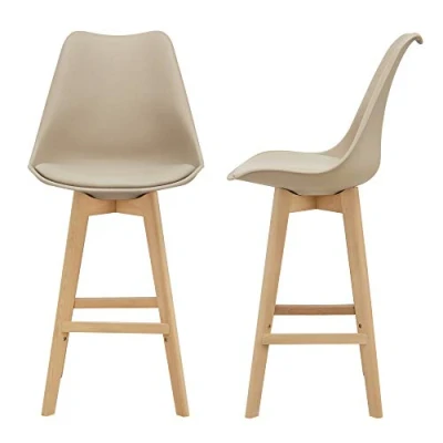 Imagen de [en.casa] Juego de Taburetes Bar 105 x 48 58cm Set 2X Cocina diseño Asiento Acolchado Patas Madera Haya Beige