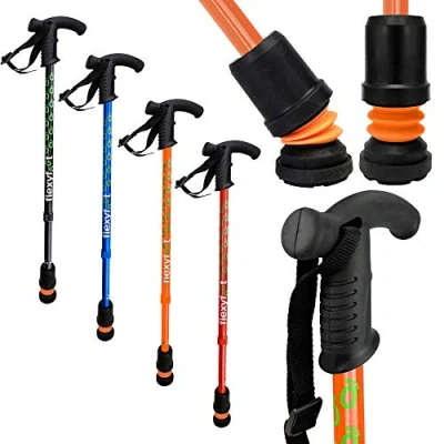 Imagen de Flexyfoot Bastón, empuñadura tipo derby, absorción de golpes, optimiza la seguridad, el agarre y reduce los golpes vibraciones, color naranja