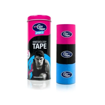 Imagen de CureTape 3 Rollos (5cmx2.5m) Cinta Kinesiológica Impermeable la Mejor Adhesión Vendaje Neuromuscular Aumenta Movilidad Reduce el Dolor Recupérate Más Rápido (Rosa/Negro/Azul)