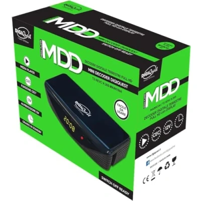 Imagen de Receptor TDT HD DVB T2 Digiquest MDD HEVC H.265 Chipset 10bit Full FTA, Sintonizador Mini, T2, USB, HDMI, SCART, Mando a Distancia, Negro, Plástico