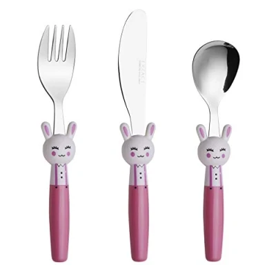 Imagen de EXZACT Cubertería infantil 3 pieza para niños de Acero Inoxidable 1 x cena cuchillo, tenedor, cuchara (Conejo 3)