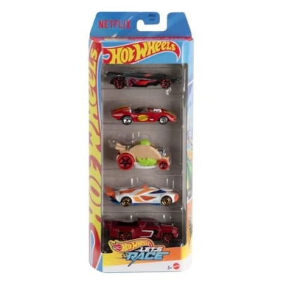 Imagen de Hot Wheels Conjunto de 5 coches metálicos juguete a escala 1:64 inspirados en la serie dibujos Wheels, correr Netflix, JDR20
