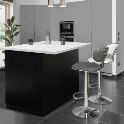 Imagen de IDMarket Ilot Central IVO 120 cm Madera Negro con Plan de Trabajo Efecto Mármol Alaska