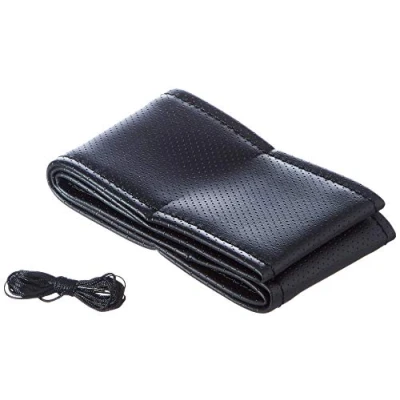 Imagen de Bc Corona Funda de Volante Negra Cosida para Coche Color Negro Acabado simil Piel Universal