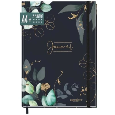 Imagen de Trendstuff by Häfft Bullet Journal Dotted A4+ con banda elástica [Flying Flowers] 156 páginas cuaderno de puntos, bocetos, diario sostenible y respetuoso el medio ambiente