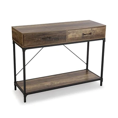 Imagen de Versa Bremen Mueble Recibidor Estrecho para Entrada o Pasillo, Mesa Consola, con 2 cajones, Medidas (Al x L An) 76 100 35 cm, Metal y Madera, Color Marrón