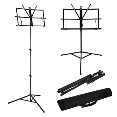 Imagen de ROCKSTAR Atril Música con Funda Partituras Metálico Plegable MS01F Viajes Desplazamientos Negro Soporte Ajustable Regulable en Altura