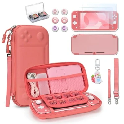 Imagen de Younik Funda Switch Lite, Coral Accesorios NS Lite 14 en 1, Carcasa de Transporte Estuche para Tarjetas Juego, 2 Protectores Pantalla, 6 Grips el Pulgar,