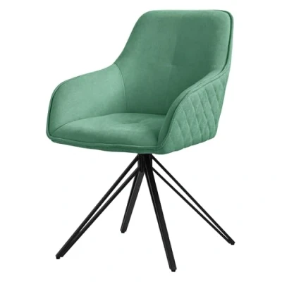 Imagen de ML Design Silla de Comedor Giratoria con Respaldo y Reposabrazos Asiento Verde Tela Tejida Tapizado Patas Metal Sillón Diseño Ergonómico Moderno para Salón, Escritorio o Cocina