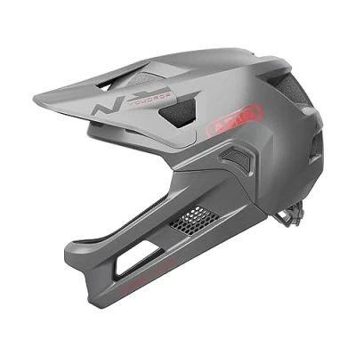 Imagen de ABUS casco MTB YouDrop FF integral para niños y adolescentes iniciarse en el ciclismo de montaña con mentonera desmontable plateado, talla S