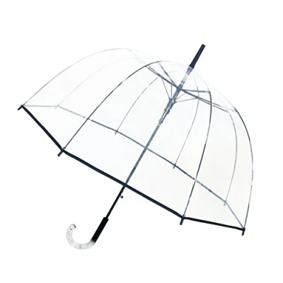 Imagen de SMATI Paris Paraguas burbuja grande transparente para señora con borde negro Transparente; Cortaviento; Apertura automática; Mango estilo cristal; Diseño francés; en forma de cúpula