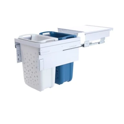 Imagen de Hailo Laundry Carrier 3270461 Cesto para la colada (66 L, 2 compartimentos, armario inferior de 45 cm, sistema extracción)