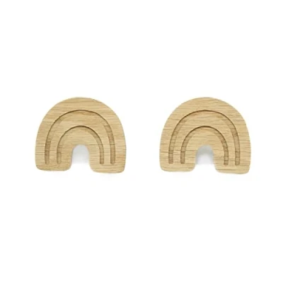 Imagen de Tiradores de muebles con diseño cuento hadas, para infantiles, madera roble sin tratar, pomo botón espacio cómoda armario cajón puerta habitación los niños regalo (2 arco iris)