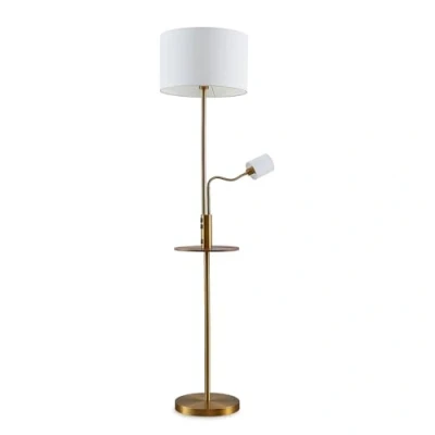 Imagen de lámpara de pie &#039;Aovan&#039; con estación carga USB en Bronce hecho Metal e.o. para Salón &amp; Comedor (2 llamas, E27) Lindby textil