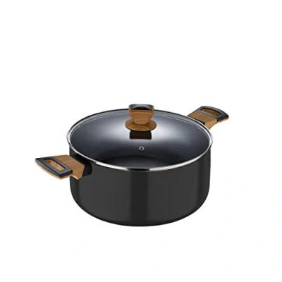 Imagen de BERGNER Earth Cacerola de Cocina 20 cm con Tapa Color Negro Fabricada en Aluminio Prensado Asas Ergonómicas Madera Menaje Compatible Todo Tipo Cocinas