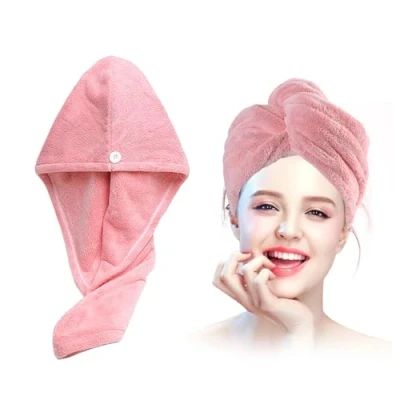 Imagen de Xkzhrr Toallas para Secar El Pelo, 2pcs Gorro de Pelo Seco Mujeres, Toalla Microfibra Anti frizz,Turbante Pelo,SúPer Absorbentes Secado RáPido(Rosa)