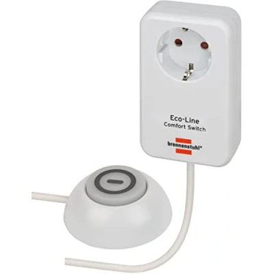 Imagen de Brennenstuhl Eco Line Comfort Switch Adapter EL CSA 1 (Toma de Corriente con Interruptor Mano/pie Iluminado, protección táctil Mejorada, Cable 1,5 m)