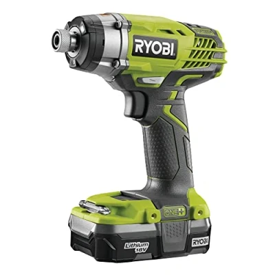 Imagen de RYOBI Taladro Atornillador 18V ONE+, 3 Velocidades 1800 3400 rpm Par máx. 220 Nm Portabrocas ¼ Triple Luz LED y Mango GripZone Inversor de Giro Sin Batería ni Cargador R18ID3 0